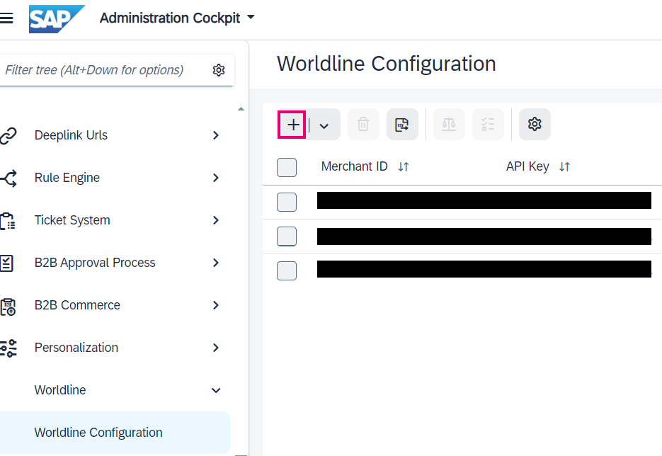 The image above shows where to find the Worldline Configuration item and the “+” symbol in the taskbar